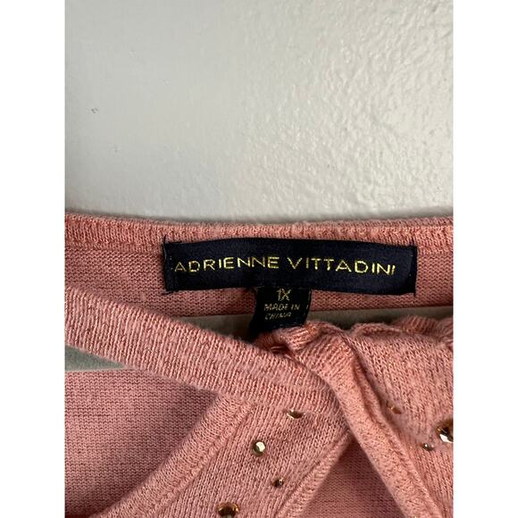 Adrienne Vittadini Womens Pink Studded Sweater Size 1X - Picture 2 of 6